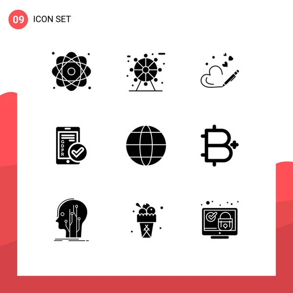 Solid Glyphs Pictograph World Security Pen Secure Gdpr Editable Vector — 스톡 벡터