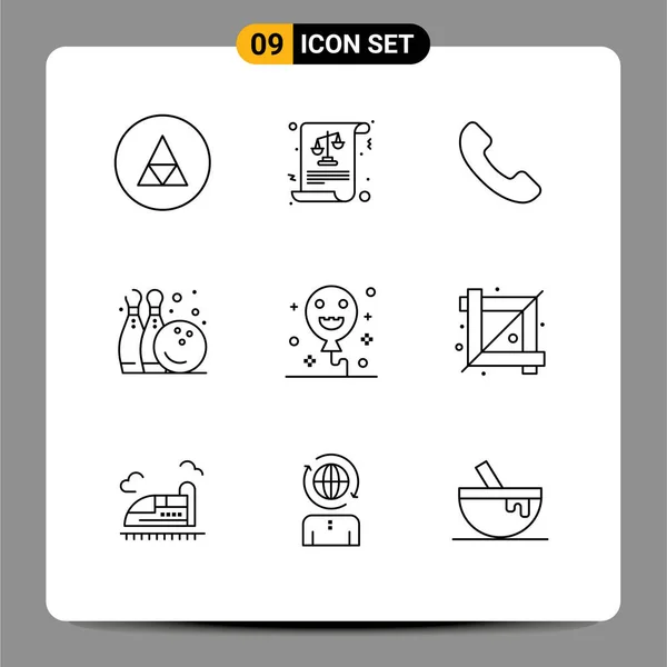 9個のモダンなUiアイコンのセットハロウィン ゲーム ボーリング松の記号編集可能なベクトルデザイン要素のための記号 — ストックベクタ