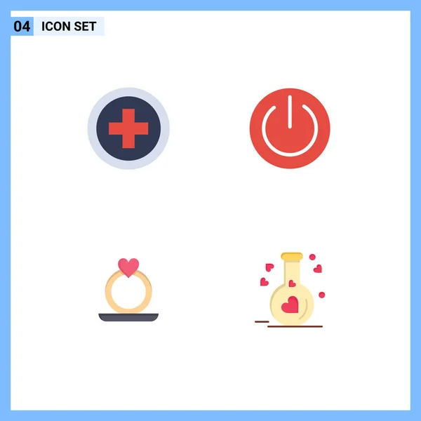 Group Modern Flat Icons Set Hospital Heart Basic Power Flask — Stock Vector