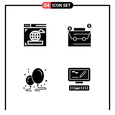 Tarayıcı, dekorasyon, çanta, dolar, bilgisayar Düzenlenebilir Vektör Tasarım Elemanları için 4 Ticari Katı Kabartma paketi