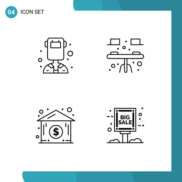 ピクトグラム4つのシンプルなファイルラインのフラット色のアバター 溶接機 インテリア ボード編集可能なベクトルデザイン要素のセット — ストックベクタ