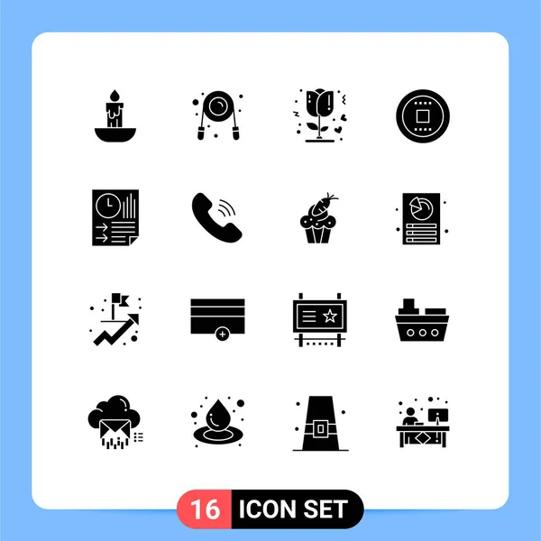 Set Commercial Solid Glyphs Pack Data Track Flower Stop Control — Archivo Imágenes Vectoriales