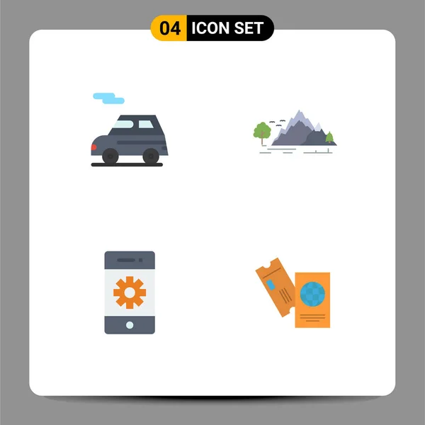 Mobile Interface Flat Icon Set Pictograms Auto Cell Vehicle Nature — Stock Vector