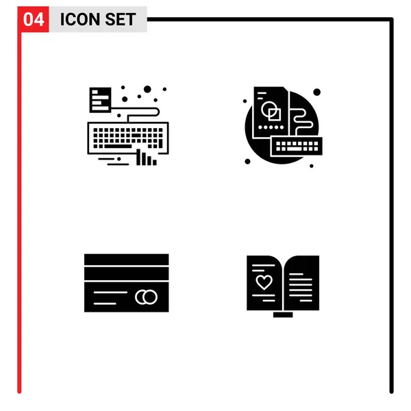 Universal Glyph Semne Solide Simboluri Mâini Card Atașați Schiță Card — Vector de stoc