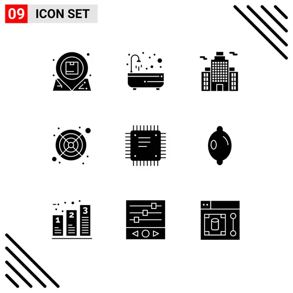 User Interface Pack Basic Solid Glyphs Cpu Chip Shower Fan — Stock Vector