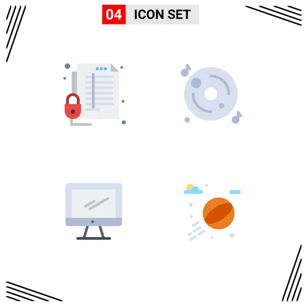 Modern Set Flat Icons Pictograph Lock Computer Report Device Editable — Stock Vector