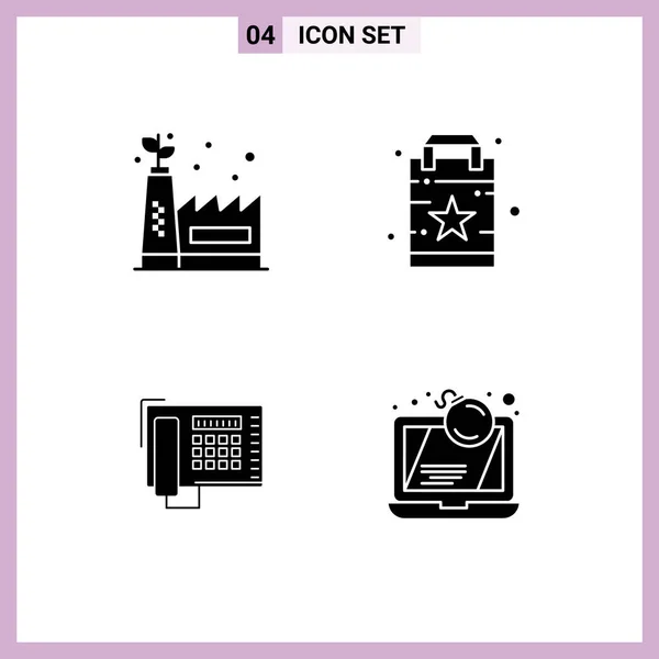 Set Commercial Solid Glyphs Pack Eco Manufacturing Number Bag Star — Stock Vector