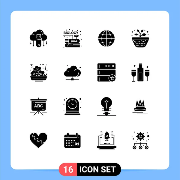 教育などのWeb印刷メディアのための16の現代的なソリッドグリフ記号とシンボルのパック編集可能なベクトルデザイン要素 — ストックベクタ