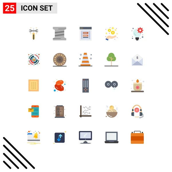 Set Vector Flat Colors Grid Business Coins Link Money Hand — Stock Vector