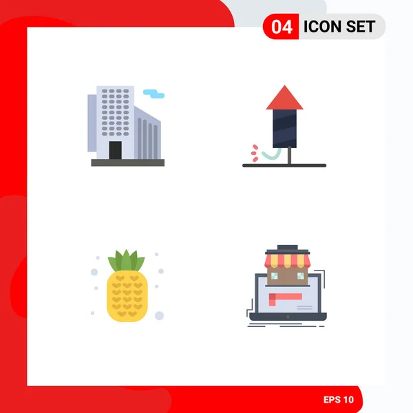 Interface Usuário Flat Icon Pack Modern Signs Symbols Building Fruit — Vetor de Stock