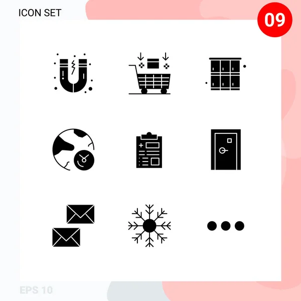 Pictogram Set Simple Solid Glyphs Report Internet Cabinet Information Analysis — 스톡 벡터