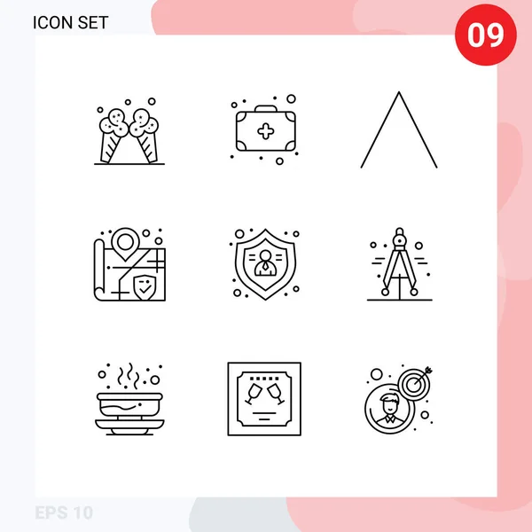 Universal Icon Symbols Group Modern Outlines Compass Protect Top People — Stock Vector