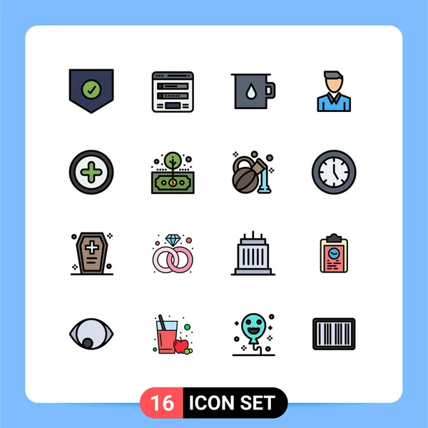 基本的な ウェブ アカウントなどのWeb印刷メディアのための16現代のフラットカラーフィルライン記号とシンボルのパック編集可能なクリエイティブベクターデザイン要素 — ストックベクタ