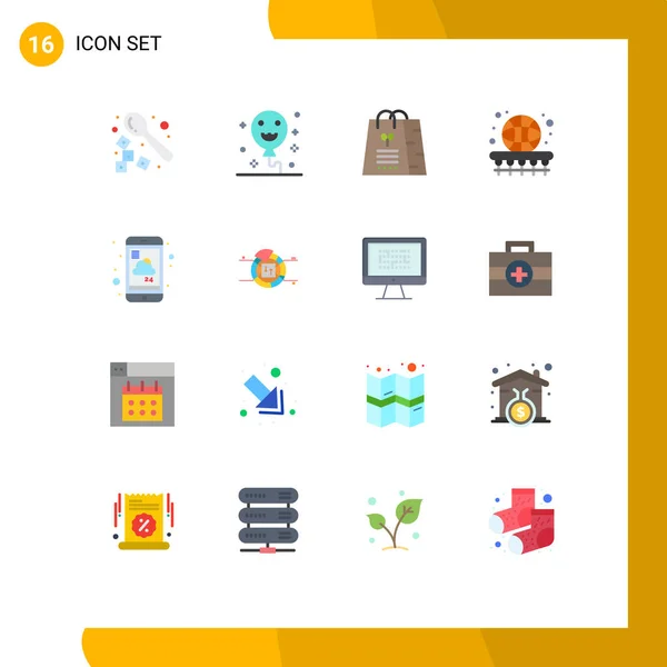 Ensemble Pictogrammes Simple Plat Couleurs Mobile Apprentissage Cadeau Jeu Panier — Image vectorielle