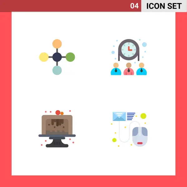 Mobile Interface Flat Icon Set Pictograms Central Birthday Share Team — Vector de stock