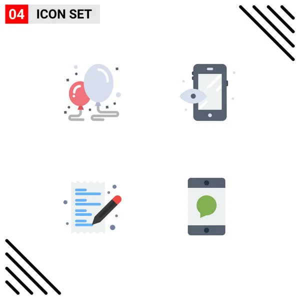 Mobile Interface Flat Icon Set Pictograms Balloon Paper Party Preview — Vector de stock