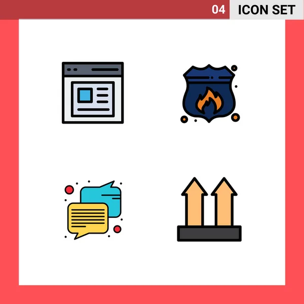 現代的な4つのファイルラインフラットカラーのセット通信 ユーザー シールド 矢印の写真編集可能なベクトルデザイン要素 — ストックベクタ