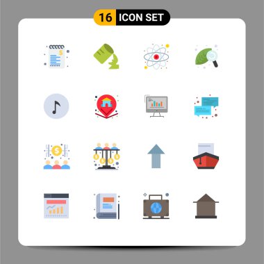 Nottan, anahtardan, eğitimden, doğadan, araştırmadan oluşan 16 Basit Düz Renk Kümesi Yaratıcı Vektör Tasarım Elemanlarının Düzenlenebilir Paketi