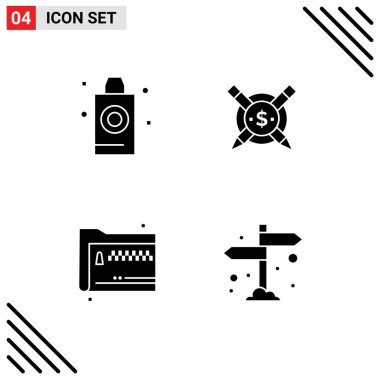 4 Tematik Vektör Katı Semboller ve Şampuan, paylaşım, yıkama, ödemeli eklemler, dökümanlar Düzenlenebilir Vektör Tasarım Elemanları