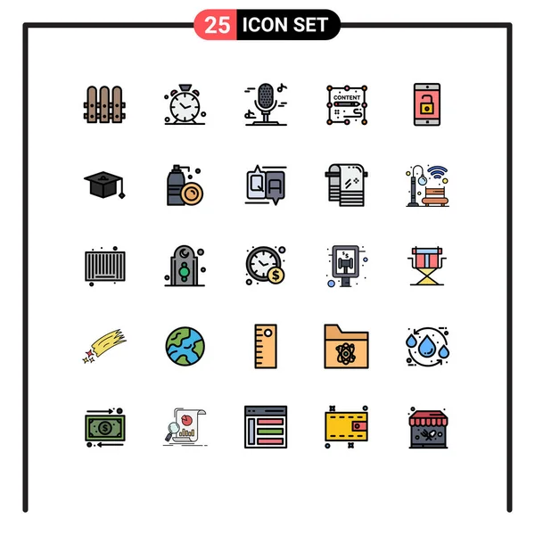 Set Modern Icons Sysymbols Signs Unlock Mobile Microphone Application Duplicate — Vector de stock