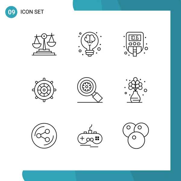 Modern Set Outlines Symbols Research Steering Science Holiday Test Editable — Stock Vector