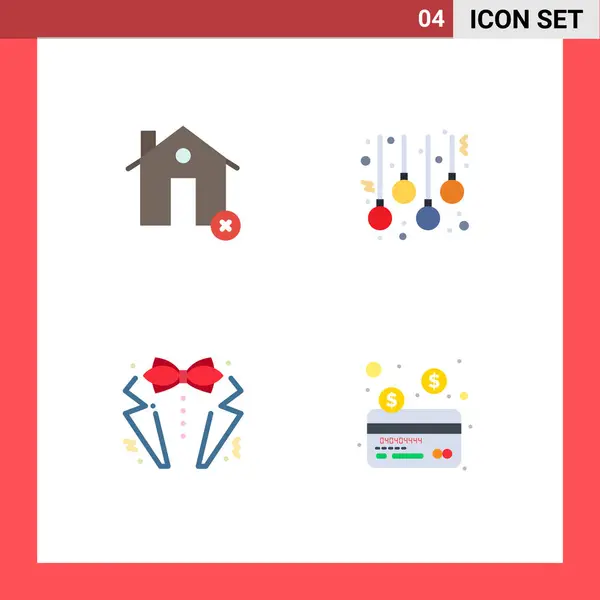 Set Commercial Flat Icons Pack Buildings Bow Estate Balls Love — Stock Vector