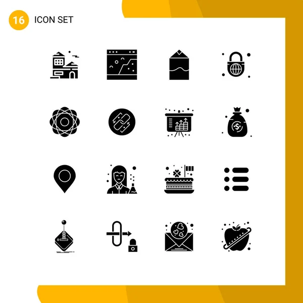 Set Modern Icons Symbols Signs Molecular Globe Lock Picture Globe — Stock Vector