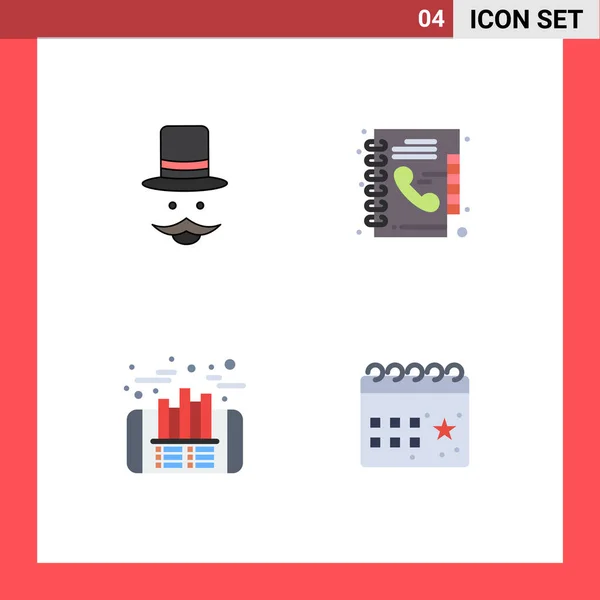 Set Vector Flat Icons Grid Moustache Finance Hat Directory Profit — Stock Vector