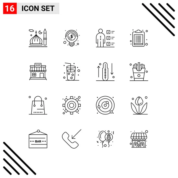 Conjunto Moderno Líneas Símbolos Como Tienda Portapeles Dinero Lista Verificación — Archivo Imágenes Vectoriales