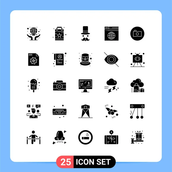 Set Modern Icons Symbols Signs Camera Server Moustache Network Hat — Stock Vector