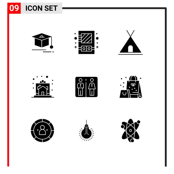 Mobile Interface Solid Glyph Set Pictograms Elevator House Nature Home — Stock Vector