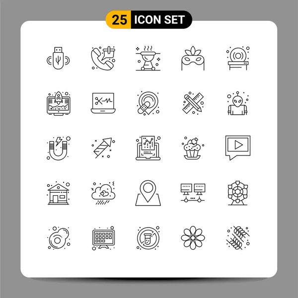 25ユニバーサルライン記号ディスク マスク ショッピング グリル編集可能なベクトルデザイン要素のシンボル — ストックベクタ