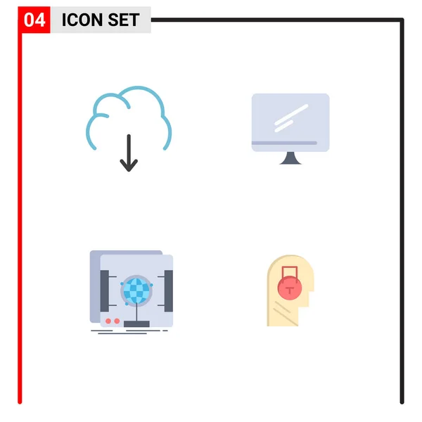 Pictograma Conjunto Iconos Planos Simples Nube Multimedia Monitor Elementos Holográficos — Vector de stock