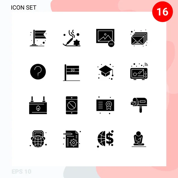 Mobile Interface Solid Glyph Set Pictograms Mark Help Image Basic — Stock Vector