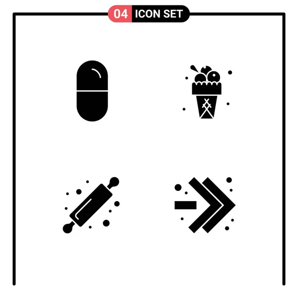 Pictograma Conjunto Glifos Sólidos Simples Dope Panificação Comprimidos Doce Rolo — Vetor de Stock