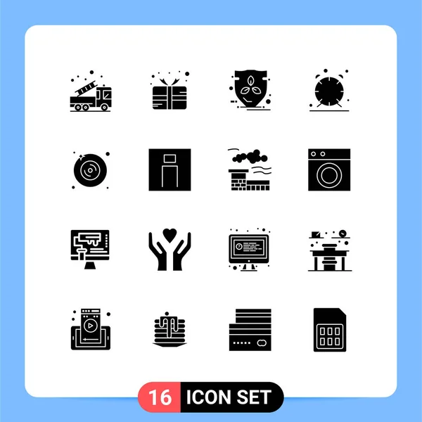 Mobile Interface Solid Glyph Set Pictograms Disk Time Prize Clock — Stock Vector