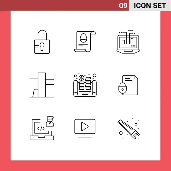 Outline Pack Universal Symbols Document Asset Network Money Cash Editable — Stock Vector