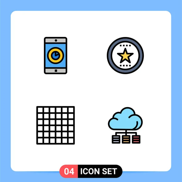 Vector Filledline Flat Colors Editable Symbols Application Grid Time Favorite — 스톡 벡터