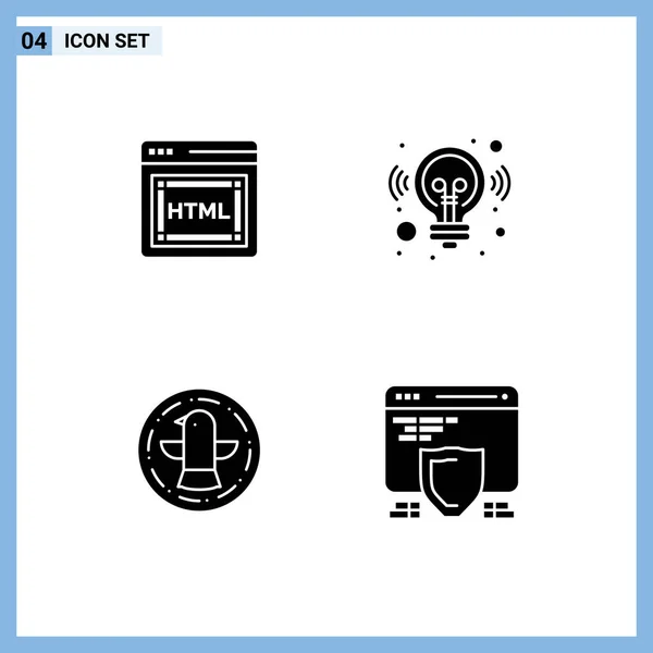 Conjunto Icones Modernos Símbolos Sinais Para Codificação Celebração Idéia Solução — Vetor de Stock