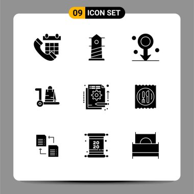 Ayrıntılar, dükkan, biyoloji, pazar, çanta Düzenlenebilir Vektör Tasarım Elemanları gibi 9 Katı Şekil ve Sembolden oluşan Modern Küme