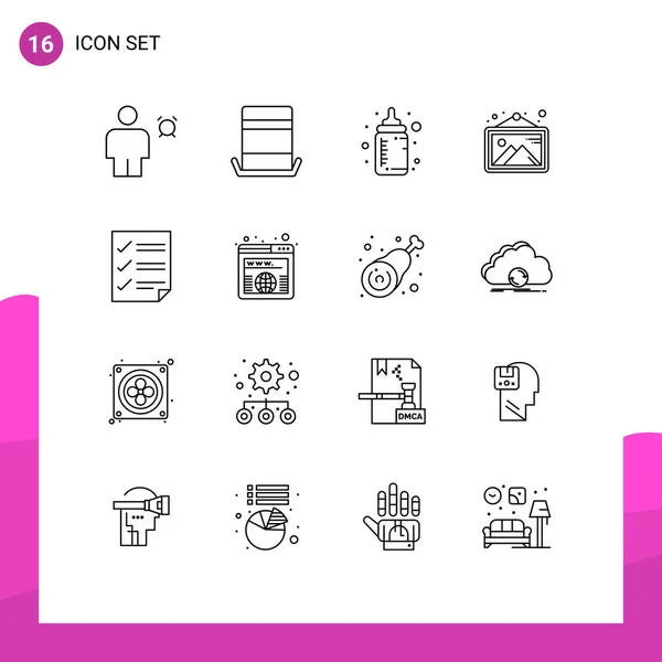 Modern Set Outlines Pictograph Checkmarks Photo Top Hat Image Drink — Vector de stock