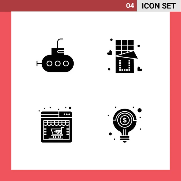 Pictogram Set Simple Solid Glyphs Bathyscaph Online Store Love Online — 스톡 벡터