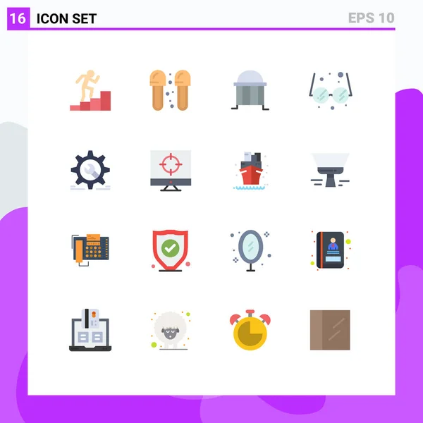 ウェブサイトのための16フラットカラーの概念モバイルとアプリのコグ ガラス 研究所クリエイティブベクトルデザイン要素の編集可能なパック — ストックベクタ