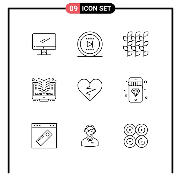 Universal Icon Symbolen Groep Van Moderne Contouren Van Online Elearning — Stockvector