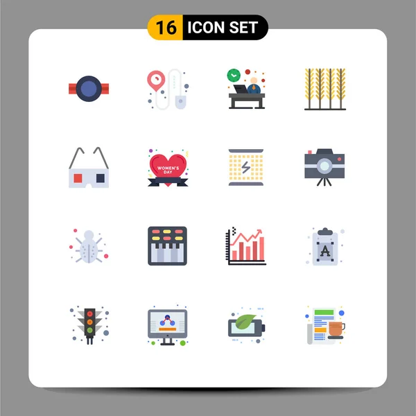Conjunto Icones Modernos Símbolos Sinais Para Copos Trigo Mesa Comida — Vetor de Stock