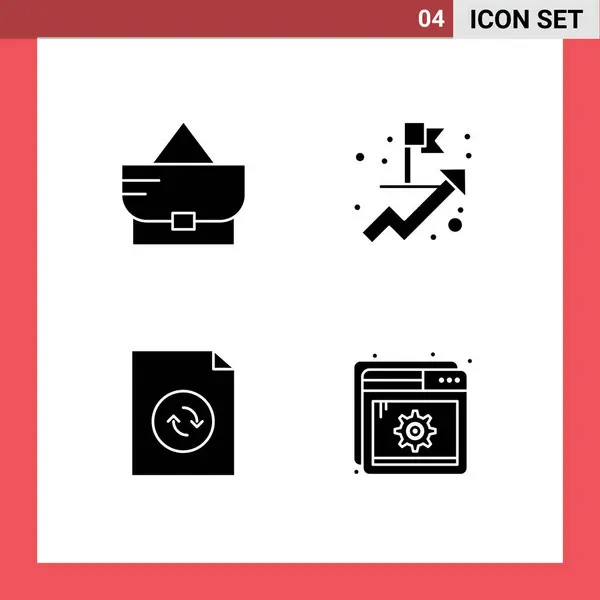 Pictogram Set Simple Solid Glyphs Bag Help Achievement Document Page — 스톡 벡터