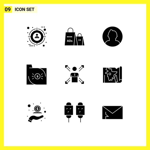 Modern Set Solid Glyphs Pictograph Economy Business Shopping Banking User — Stock Vector