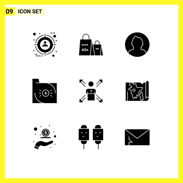 Moderno Conjunto Solid Glyphs Pictograph Economy Business Shopping Banking User — Vetor de Stock