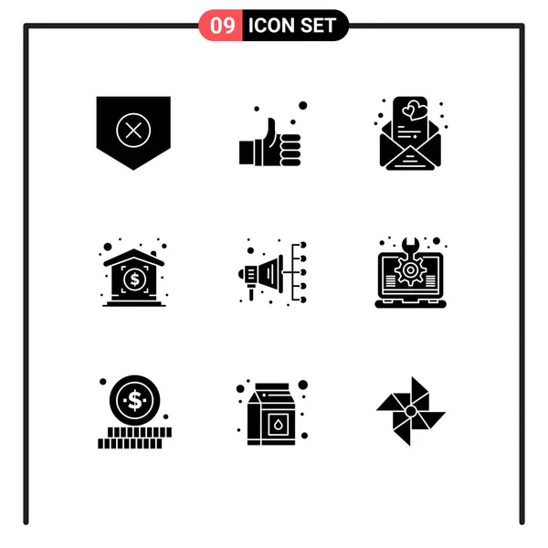 Creative Icons Modern Jelek Szimbólumok Digitális Marketing Automatizálás Megoldás Ingatlan — Stock Vector