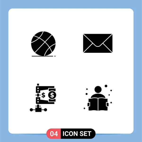 Modern Set Solid Glyphs Symbols Ball Market Education Business Education — Stock Vector